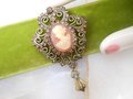 Vintage Cameo Ornate Brooch Rhinestone Victorian Regency Revival Dangle Jewelry Gift Mid Century, VivianJoel.com