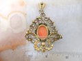 Vintage Cameo Ornate Brooch Rhinestone Victorian Regency Revival Dangle Jewelry Gift Mid Century, VivianJoel.com