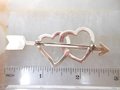 Vintage STERLING SILVER Brooch Double Heart Arrow Love Pin Designer Valentine Mid Century Jewelry Gift, VivianJoel.com
