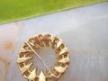 Vintage Crown TRIFARI Classic Brooch Pearl Pin Wreath Circle Gold Plate Mid Century Designer Jewelry Gift, VivianJoel.com