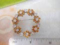 Vintage Topaz Flower Brooch Rhinestone Pin Wreath Clear Jewelry Gift Mid Century, VivianJoel.com