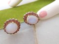 Vintage CORO Moonstone Pink Rhinestone Earrings Screw Back Opal Art Glass Designer Jewelry Mid Century, VivianJoel.com