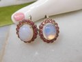 Vintage CORO Moonstone Pink Rhinestone Earrings Screw Back Opal Art Glass Designer Jewelry Mid Century, VivianJoel.com