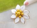 Vintage CORO Designer Brooch Milk Poured Glass Daisy Pin Flower White Yellow Jewelry Gift Mid Century, VivianJoel.com