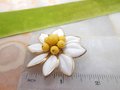 Vintage CORO Designer Brooch Milk Poured Glass Daisy Pin Flower White Yellow Jewelry Gift Mid Century, VivianJoel.com