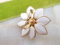 Vintage CORO Designer Brooch Milk Poured Glass Daisy Pin Flower White Yellow Jewelry Gift Mid Century, VivianJoel.com
