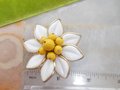 Vintage CORO Designer Brooch Milk Poured Glass Daisy Pin Flower White Yellow Jewelry Gift Mid Century, VivianJoel.com