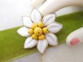 Vintage CORO Designer Brooch Milk Poured Glass Daisy Pin Flower White Yellow Jewelry Gift Mid Century, VivianJoel.com