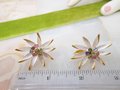 Vintage PARK LANE Brooch Earrings Set Atomic Rhinestone Enamel Flower Pin Clip On Designer Jewelry Gift Mid Century, VivianJoel.com