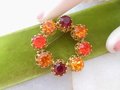 Vintage AUSTRIA Crystal Wreath Designer Rhinestone Pin Brooch Red Orange Yellow Ornate Mid Century Jewelry Gift, VivianJoel.com