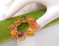 Vintage AUSTRIA Crystal Wreath Designer Rhinestone Pin Brooch Red Orange Yellow Ornate Mid Century Jewelry Gift, VivianJoel.com