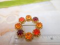 Vintage AUSTRIA Crystal Wreath Designer Rhinestone Pin Brooch Red Orange Yellow Ornate Mid Century Jewelry Gift, VivianJoel.com