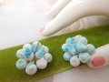 Vintage WEST GERMANY Earrings Blue Seashell Cluster Bead Designer Plastic Jewelry Mid Century, VivianJoel.com
