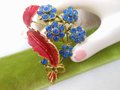 Vintage MAMSELLE Brooch Flower Blue Rhinestone Pin Enamel Bouquet Mid Century Designer Jewelry Gift,  VivianJoel.com