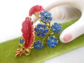 Vintage MAMSELLE Brooch Flower Blue Rhinestone Pin Enamel Bouquet Mid Century Designer Jewelry Gift,  VivianJoel.com