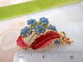 Vintage MAMSELLE Brooch Flower Blue Rhinestone Pin Enamel Bouquet Mid Century Designer Jewelry Gift,  VivianJoel.com