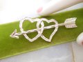 Vintage STERLING SILVER Brooch Double Heart Arrow Love Pin Designer Valentine Mid Century Jewelry Gift, VivianJoel.com