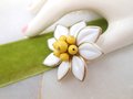 Vintage CORO Designer Brooch Milk Poured Glass Daisy Pin Flower White Yellow Jewelry Gift Mid Century, VivianJoel.com