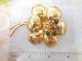 Vintage Rhinestone Flower Pin Fruit Salad Brooch Stamped Brass Mid Century Jewelry Gift, VivianJoel.com