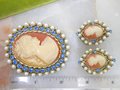 Vintage DODDS Designer Cameo Brooch Earrings Set Rhinestone Pearl Ornate Pin Victorian Revival Mid Century Jewelry Gift,  VivianJoel.com
