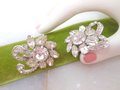 Vintage EISENBERG Earrings Rhinestone Crystal Clip On Flower Wedding Bride Designer Mid Century Jewelry Gift, VivianJoel.com