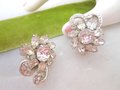 Vintage EISENBERG Earrings Rhinestone Crystal Clip On Flower Wedding Bride Designer Mid Century Jewelry Gift, VivianJoel.com