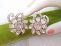 Vintage EISENBERG Earrings Rhinestone Crystal Clip On Flower Wedding Bride Designer Mid Century Jewelry Gift, VivianJoel.com