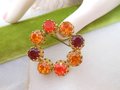 Vintage AUSTRIA Crystal Wreath Designer Rhinestone Pin Brooch Red Orange Yellow Ornate Mid Century Jewelry Gift, VivianJoel.com