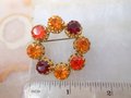 Vintage AUSTRIA Crystal Wreath Designer Rhinestone Pin Brooch Red Orange Yellow Ornate Mid Century Jewelry Gift, VivianJoel.com