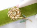 Vintage Citrine Flower Brooch Pale Yellow Rhinestone Pin Crystal Jewelry Gift Mid Century, VivianJoel.com
