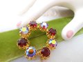 Vintage AUSTRIA Crystal Wreath Designer Rhinestone Pin Brooch Red Aurora Borealis Ornate Mid Century Jewelry Gift, VivianJoel.com