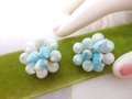 Vintage WEST GERMANY Earrings Blue Seashell Cluster Bead Designer Plastic Jewelry Mid Century, VivianJoel.com