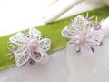 Vintage WEST GERMANY Earrings Purple Flower Plastic Starburst Rhinestone Bow Designer Clip On Jewelry Mid Century, VivianJoel.com