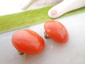Vintage BAKELITE Earrings Orange Saucer Clip On Pumpkin Jumbo Plastic *tested* Art Deco Mid Century Jewelry Gift, VivianJoel.com