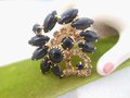 Vintage Black Brooch Flower Pinwheel Pin Cluster Rhinestone Mid Century Jewelry Gift, VivianJoel.com