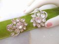 Vintage EISENBERG Earrings Rhinestone Crystal Clip On Flower Wedding Bride Designer Mid Century Jewelry Gift, VivianJoel.com