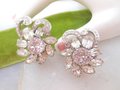 Vintage EISENBERG Earrings Rhinestone Crystal Clip On Flower Wedding Bride Designer Mid Century Jewelry Gift, VivianJoel.com