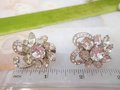Vintage EISENBERG Earrings Rhinestone Crystal Clip On Flower Wedding Bride Designer Mid Century Jewelry Gift, VivianJoel.com