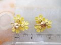 Vintage CORO Yellow Flower Earrings Plastic Rhinestone Daisy Screw Back Kitsch Designer Jewelry Gift Mid Century, VivianJoel.com