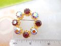 Vintage AUSTRIA Crystal Wreath Designer Rhinestone Pin Brooch Red Aurora Borealis Ornate Mid Century Jewelry Gift, VivianJoel.com