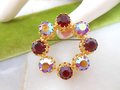 Vintage AUSTRIA Crystal Wreath Designer Rhinestone Pin Brooch Red Aurora Borealis Ornate Mid Century Jewelry Gift, VivianJoel.com
