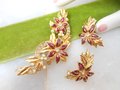 Vintage AVON Christmas Brooch Earrings Set Poinsettia Pin Enamel Rhinestone Pearl Jewelry Gift Classic Mid Century, VivianJoel.com