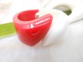 Vintage Lucite Cherry Red Bracelet White Old Plastic Rockabilly Chunky Resin Clamper Cuff Jewelry Gift Mid Century, VivianJoel.com
