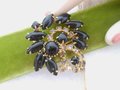 Vintage Black Brooch Flower Pinwheel Pin Cluster Rhinestone Mid Century Jewelry Gift, VivianJoel.com