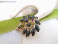 Vintage Black Brooch Flower Pinwheel Pin Cluster Rhinestone Mid Century Jewelry Gift, VivianJoel.com