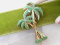 Vintage Palm Tree Pin Enamel Paint Celluloid Brooch Old Plastic Tropical Tiki Mid Century Jewelry Gift, VivianJoel.com