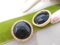 Vintage LES BERNARD Earrings Clip On Chunky Statement Runway Black Rhinestone Designer Jewelry Mid Century, VivianJoel.com