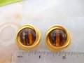 Vintage DONALD STANNARD Earrings Art Glass Clip On Designer Matte Gold Plate Faux Tortoise Runway Mid Century Jewelry Gift, VivianJoel.com