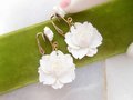 Vintage Featherlite White Rose Earrings Mod Plastic Dangle Drop Clip On Lightweight Jewelry Wedding Mid Century, VivianJoel.com