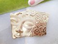 Vintage JJ Brooch Designer Goddess Face Pin Flower Art Deco Goldtone Figural Jewelry Gift, VivianJoel.com